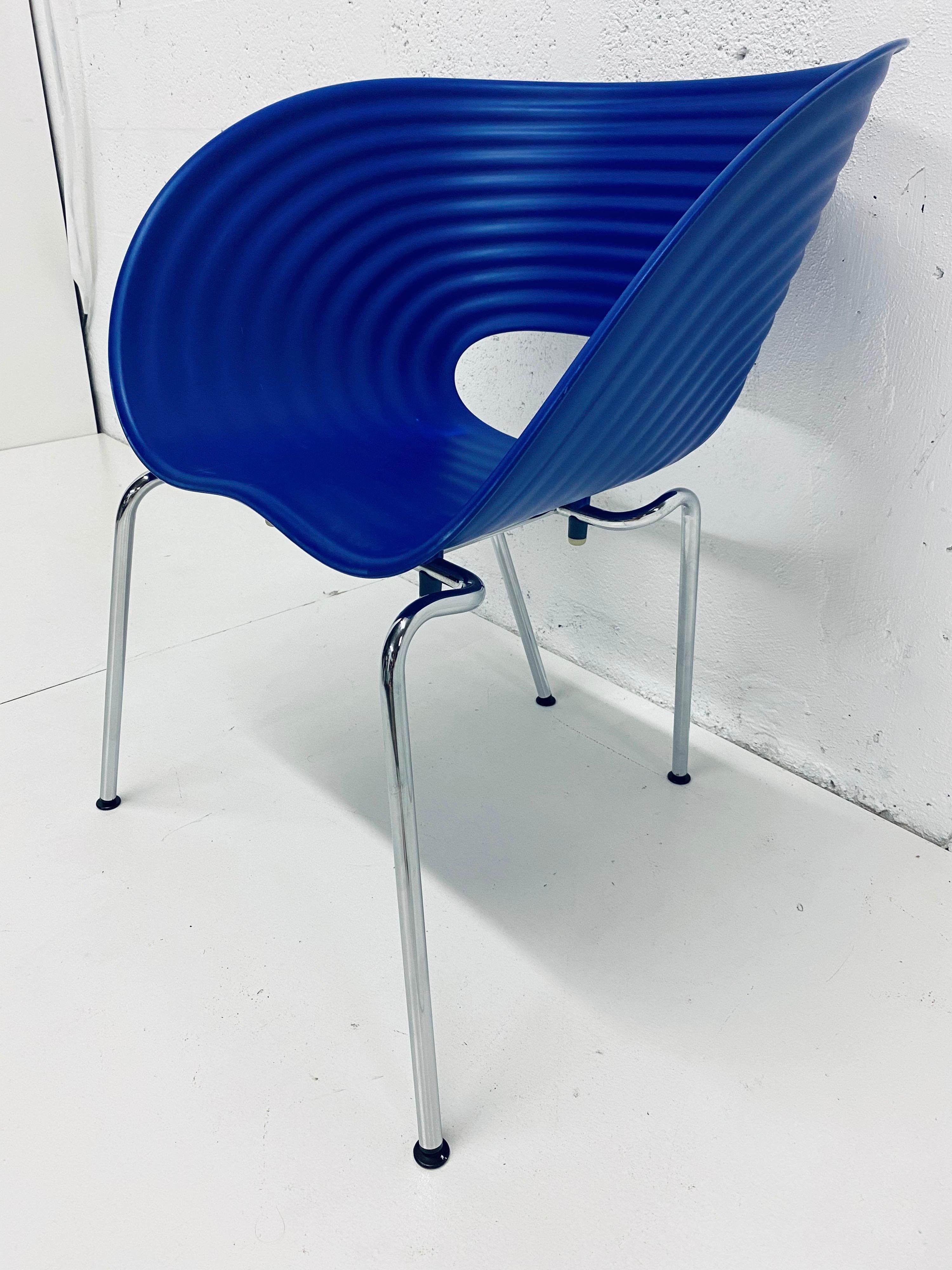 Cobalt blue Tom Vac plastic shell chair designed by Ron Arad and manufactured by Vitra, Germany 1999. This color has been discontinued and is no longer available from Vitra.

Tom Vac chair offers a high degree of comfort both indoors and out. The