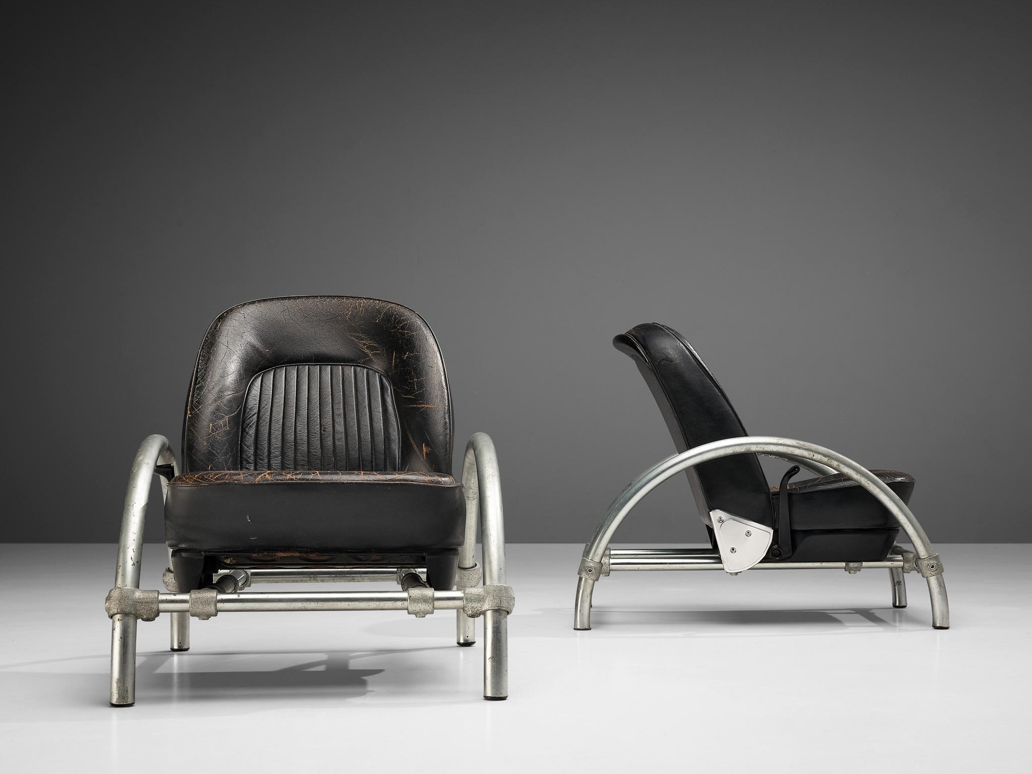 Ron Arad for One Off 'Rover' Lounge Chairs in Steel and Original Leather 4