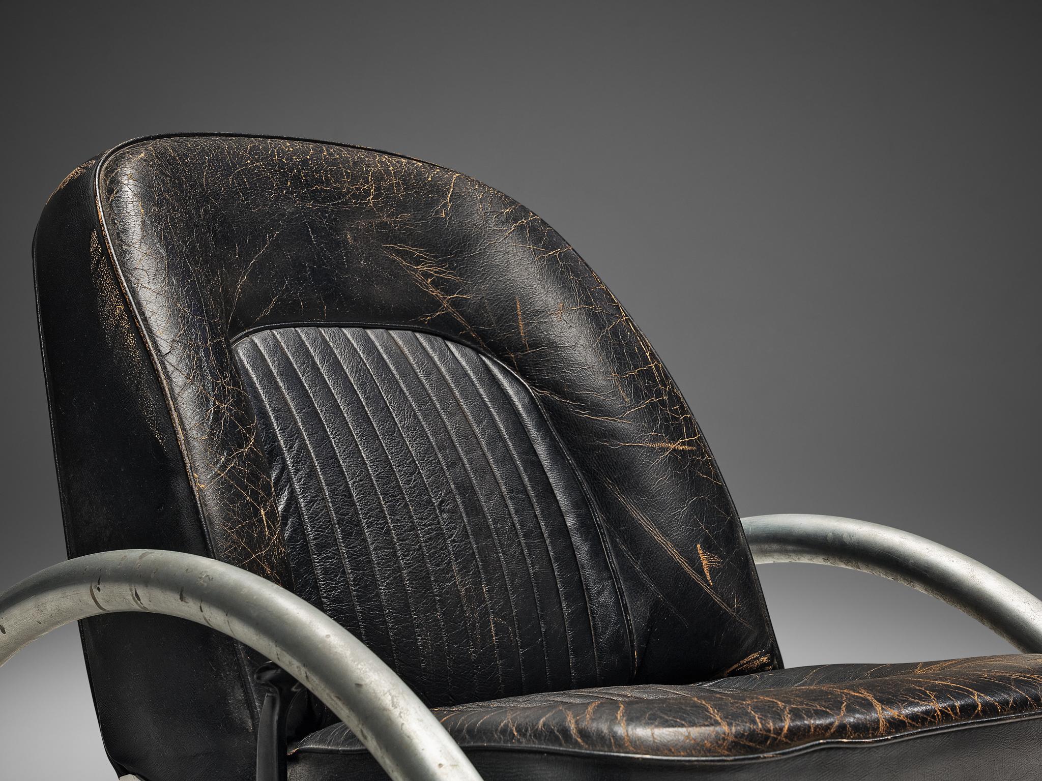 Post-Modern Ron Arad for One Off 'Rover' Lounge Chairs in Steel and Original Leather