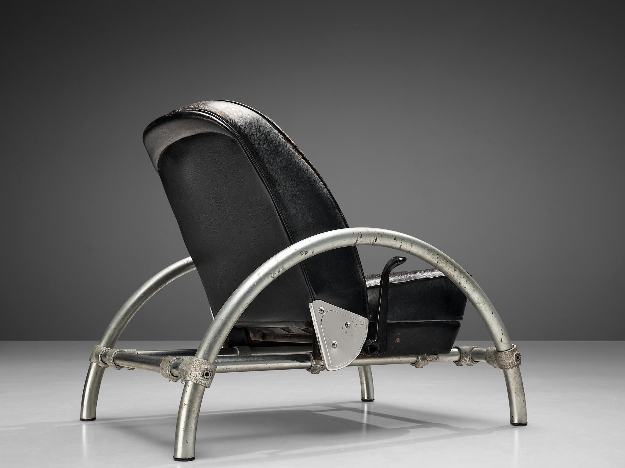 British Ron Arad for One Off 'Rover' Lounge Chairs in Steel and Original Leather