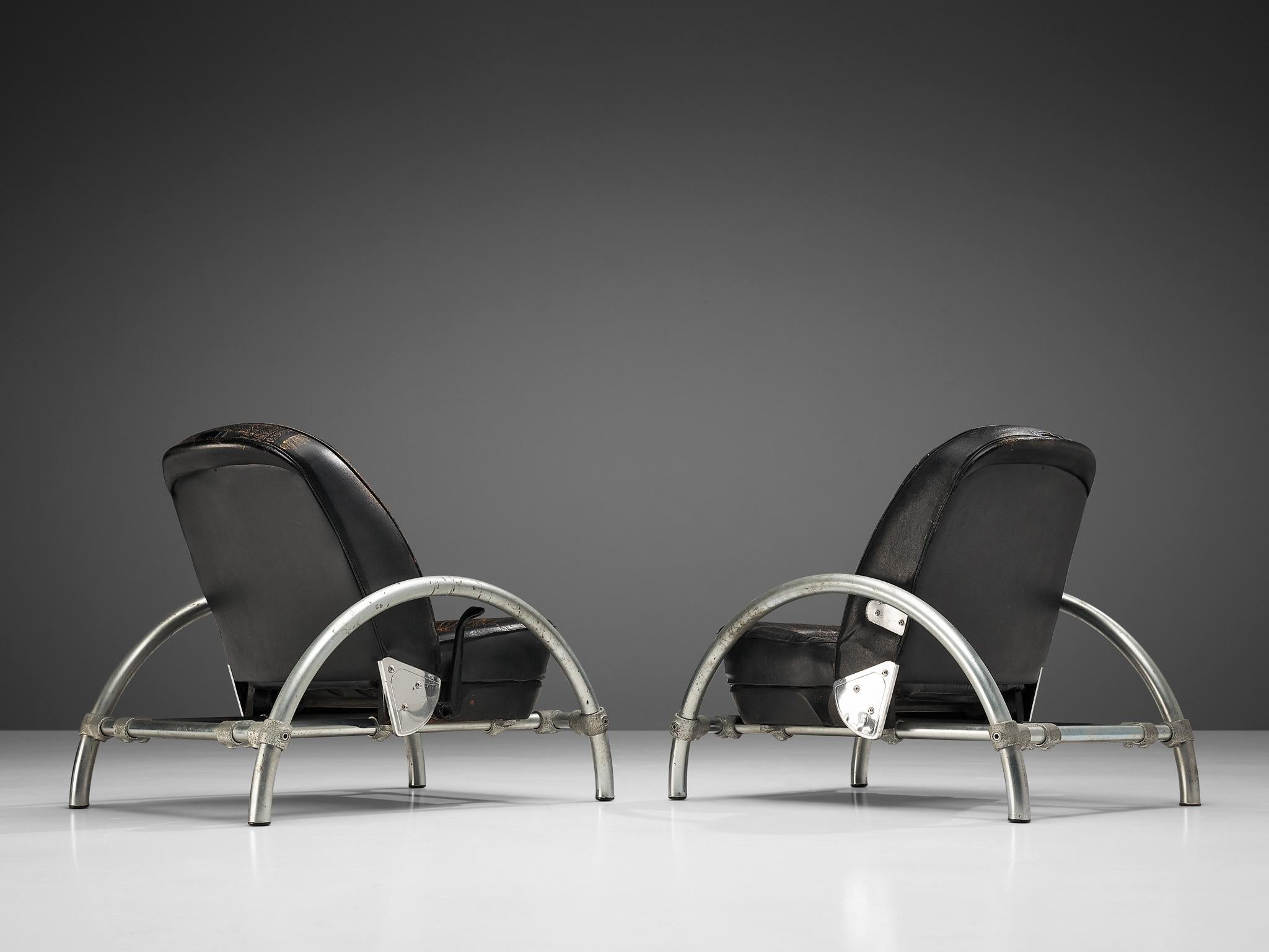 Late 20th Century Ron Arad for One Off 'Rover' Lounge Chairs in Steel and Original Leather