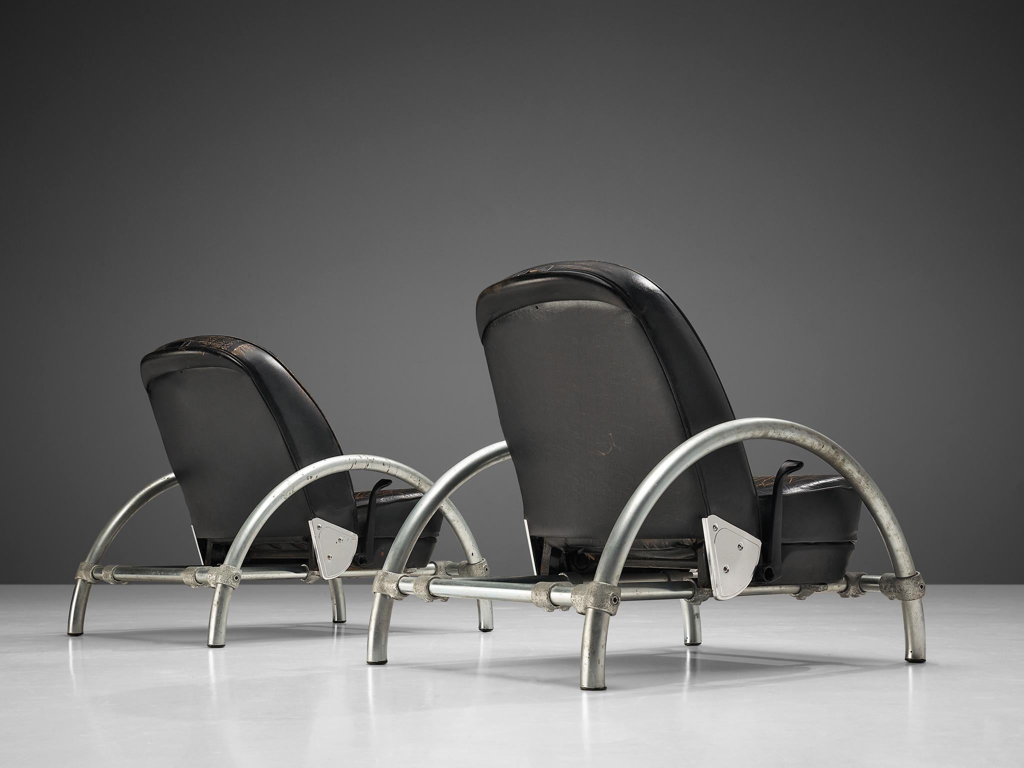 Ron Arad for One Off 'Rover' Lounge Chairs in Steel and Original Leather 2