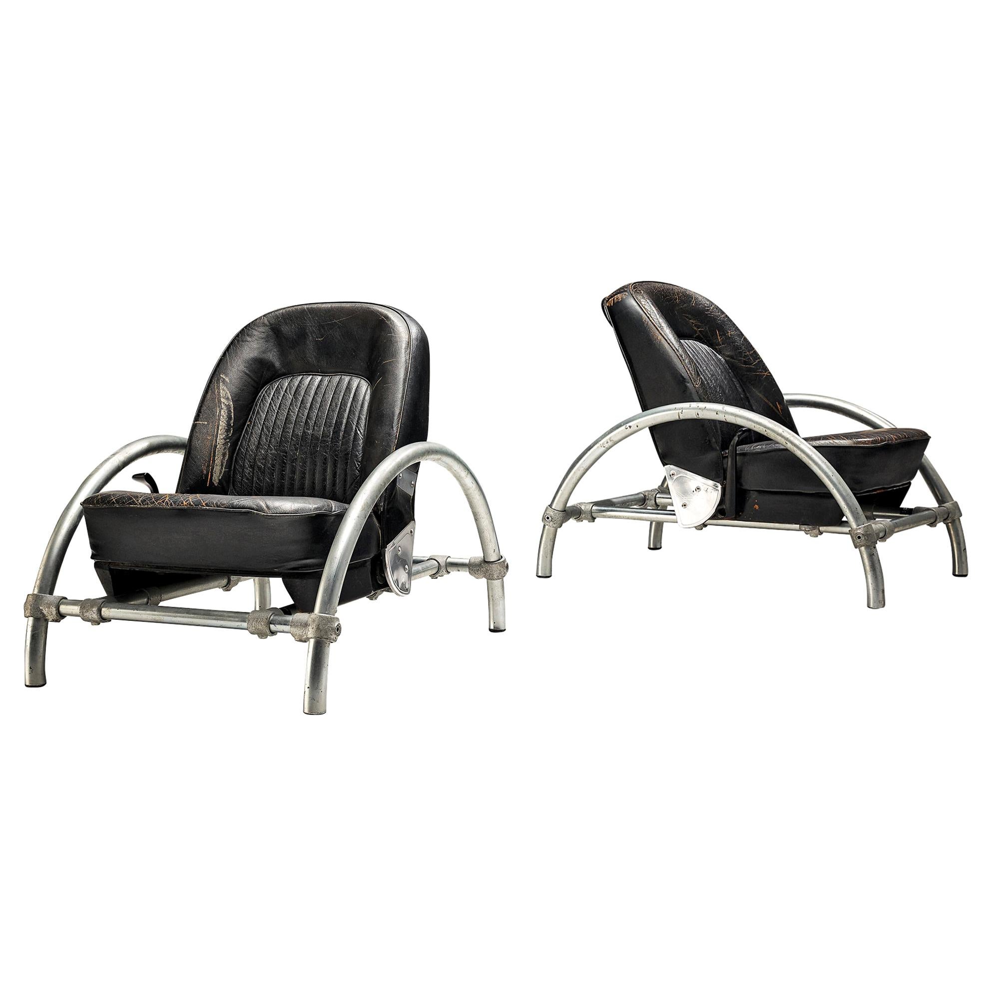 Ron Arad for One Off 'Rover' Lounge Chairs in Steel and Original Leather