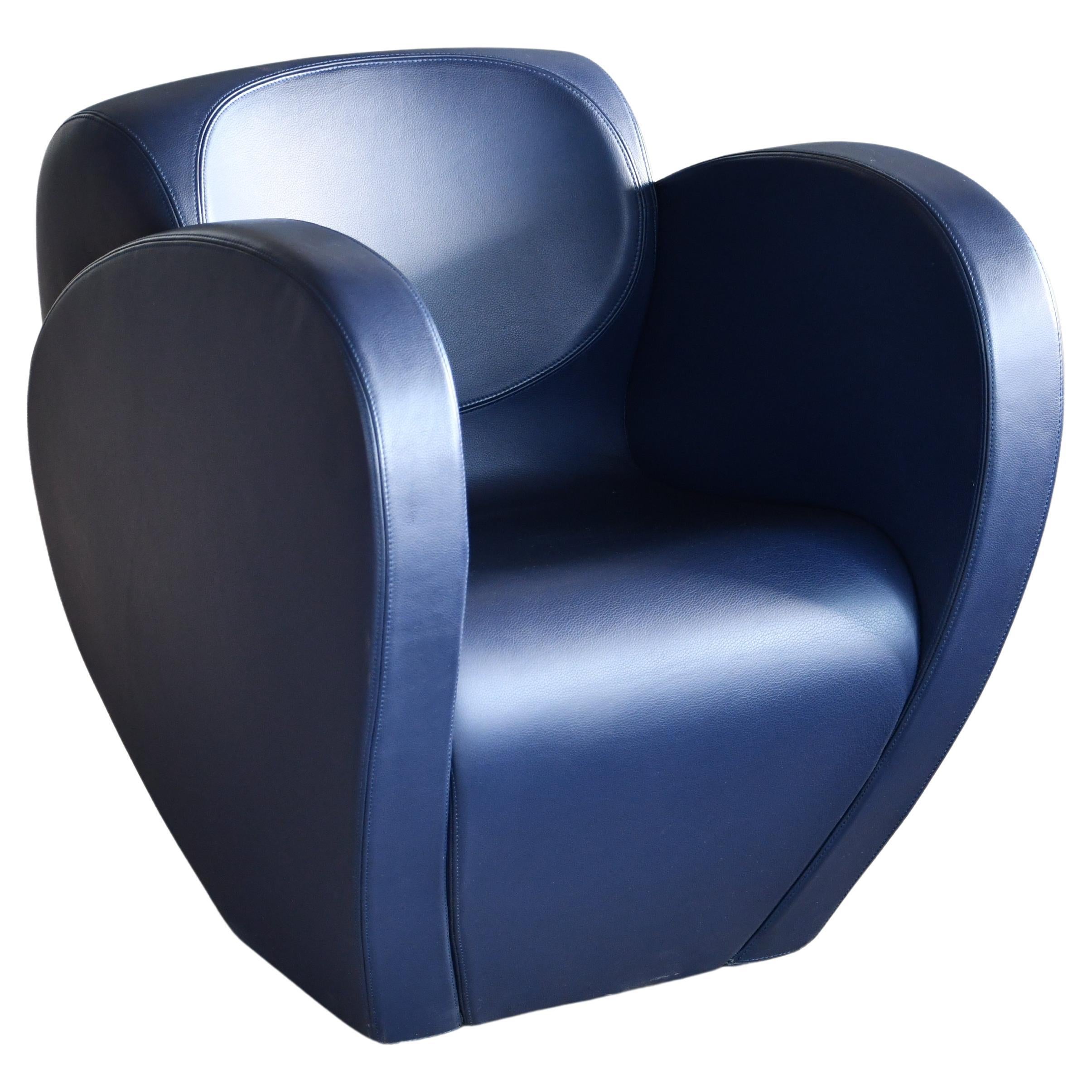 Ron Arad Lounge Chair Model in Blue Leather for Moroso, Italy 
