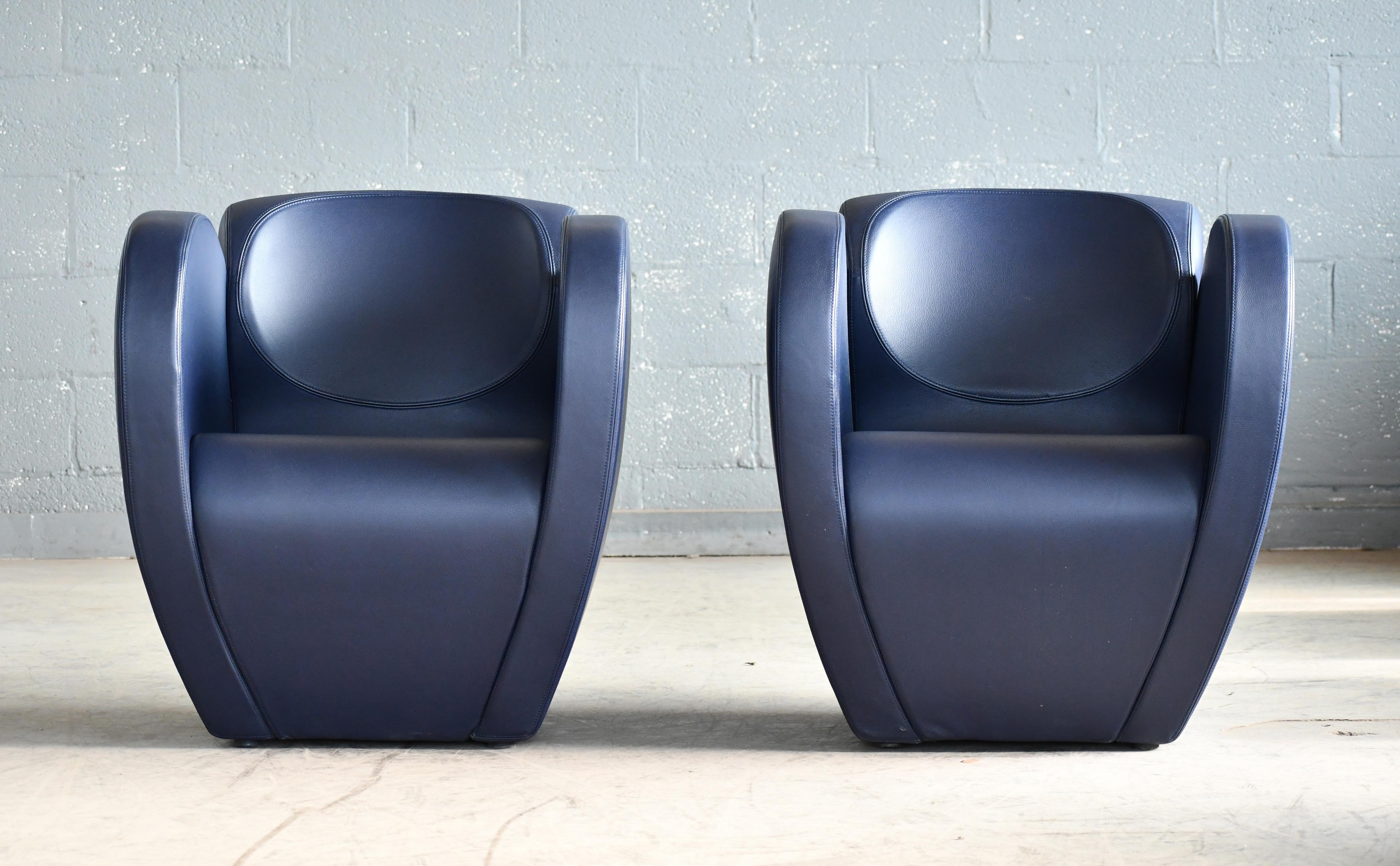 Italian Ron Arad Lounge Chair Model in Blue Leather for Moroso, Italy  For Sale