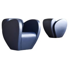 Ron Arad Lounge Chair Model in Blue Leather for Moroso, Italy 
