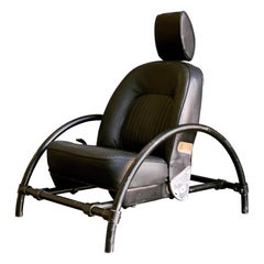 Ron Arad Rover Chair in Black Leather and Matte Black Frame with Headrest
