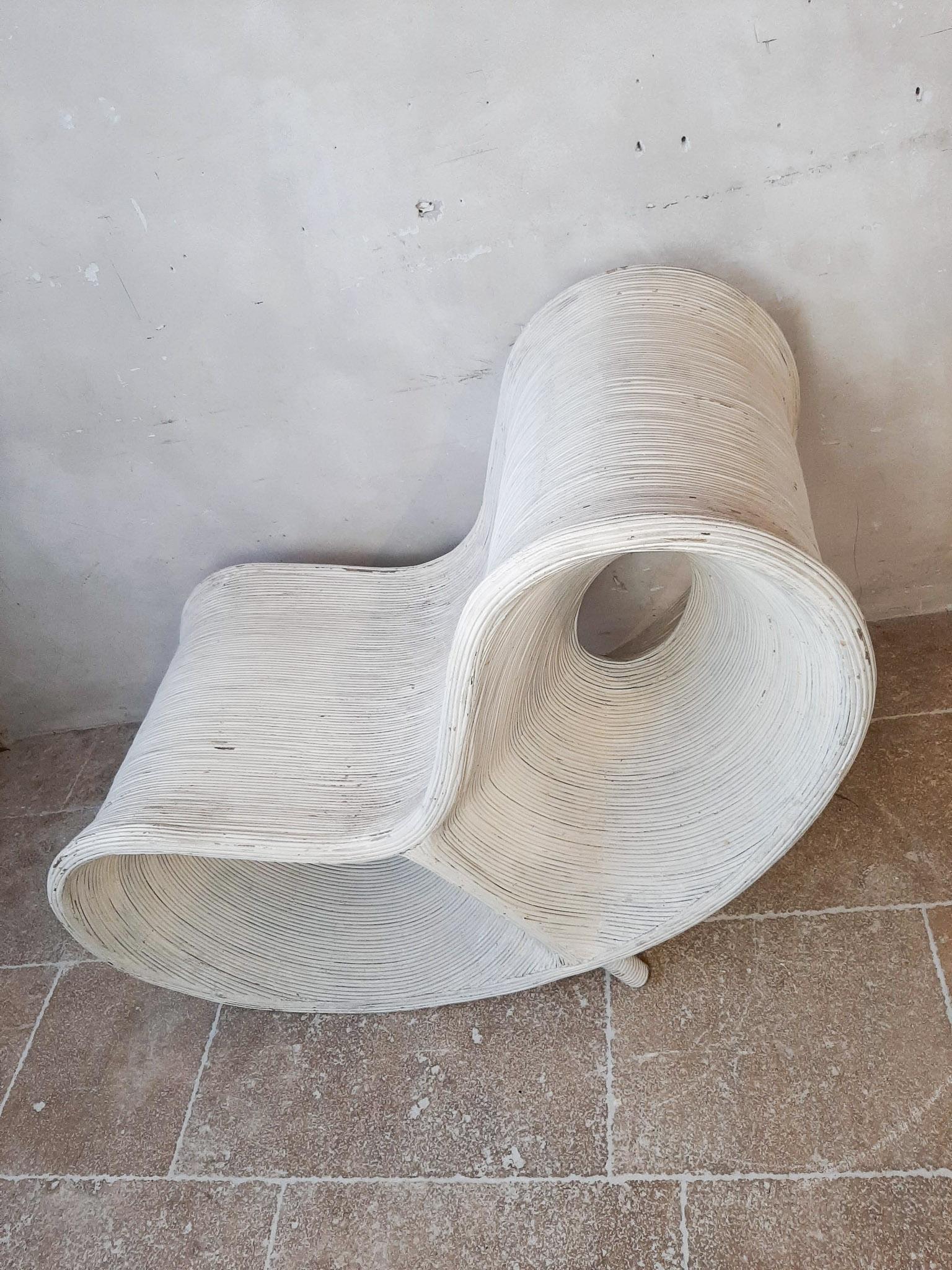 Fauteuil de salon Ron Arad en rotin peint en blanc et bambou en vente 6