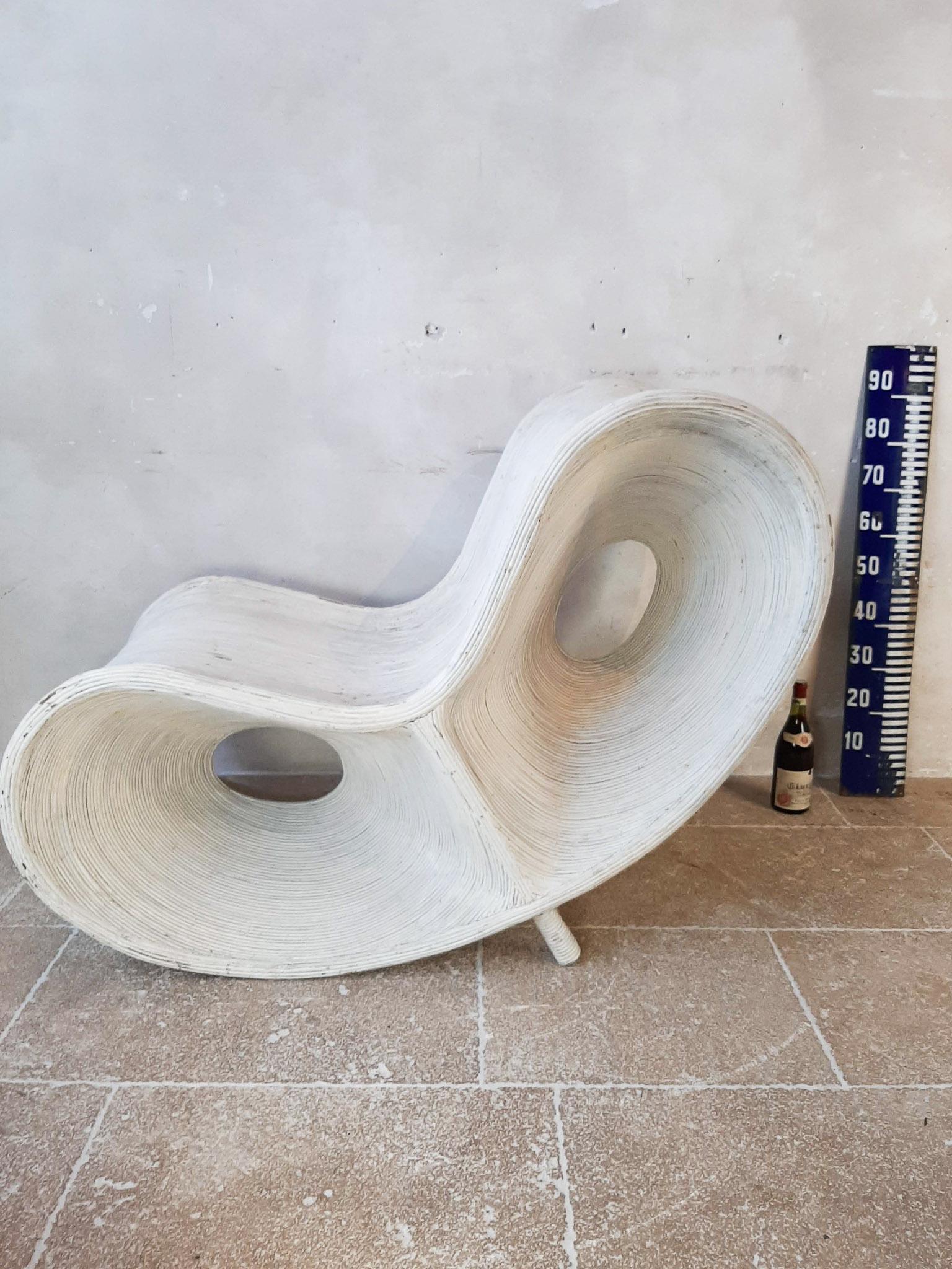 Fauteuil de salon Ron Arad en rotin peint en blanc et bambou en vente 7