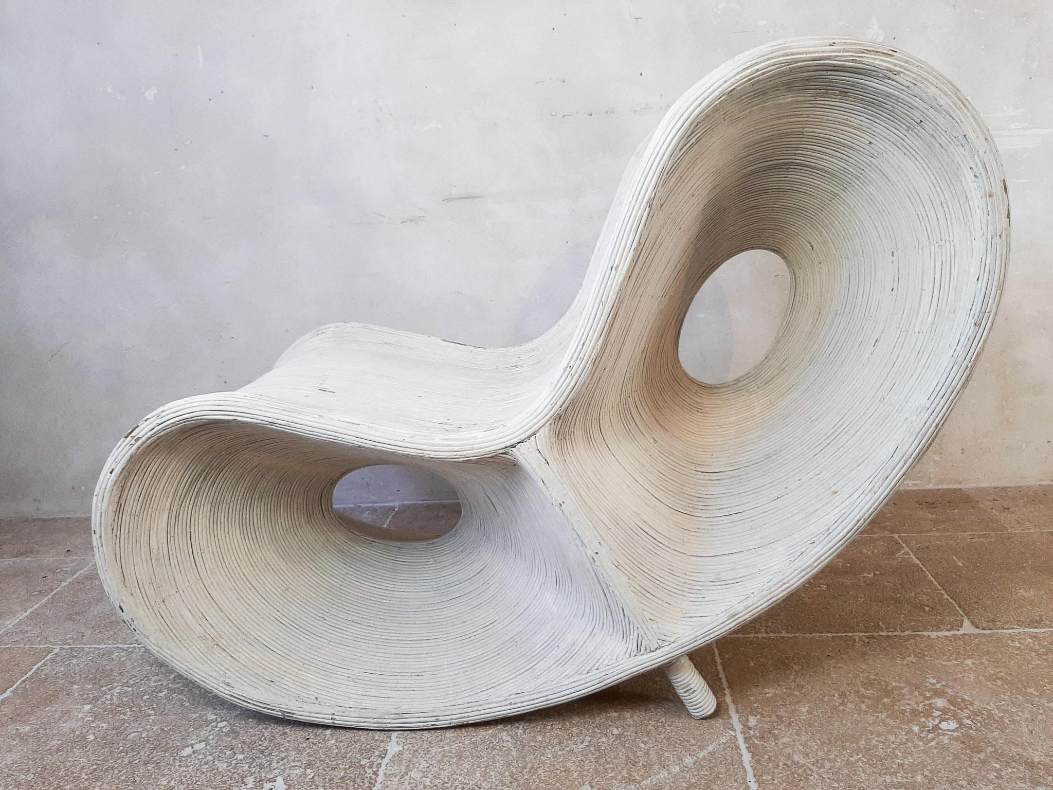 Ron Arad White Painted Rattan and Bamboo Lounge Chair For Sale 1