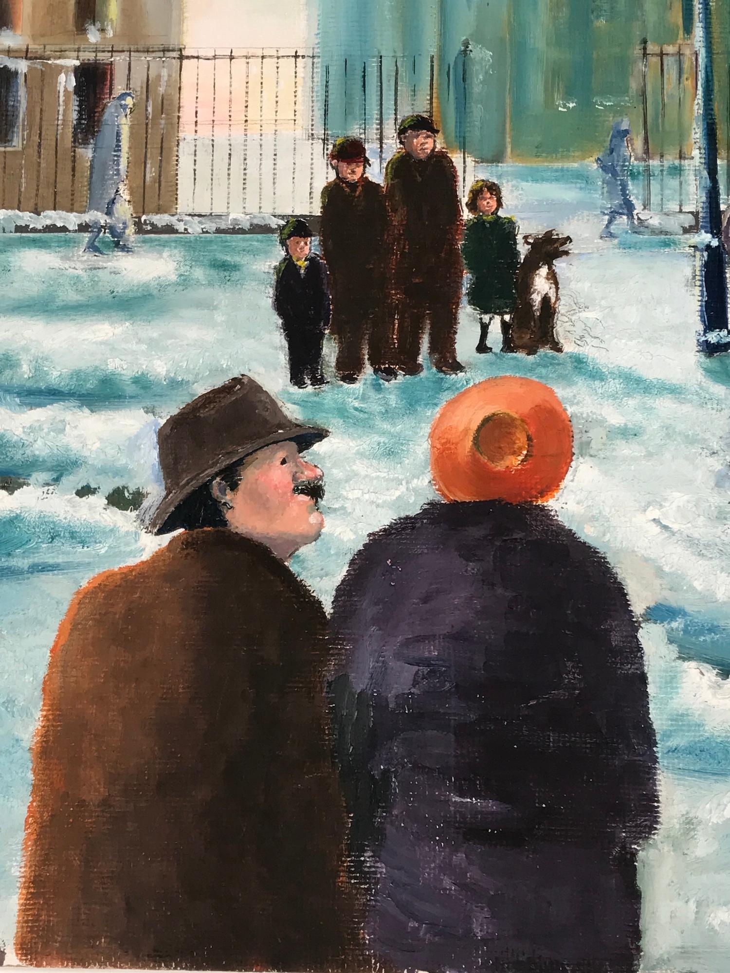 American Ron Barnes the Buskers New York Acrylic c1930 Monogram RB Snow Blue Orange Green For Sale