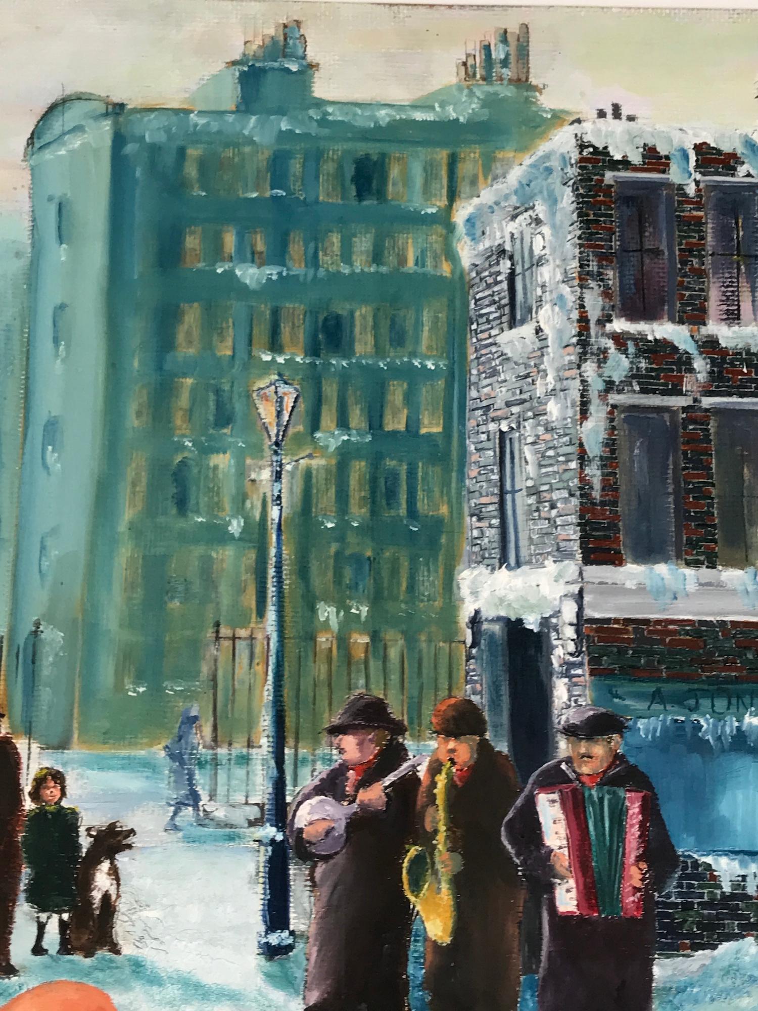 Mid-20th Century Ron Barnes the Buskers New York Acrylic c1930 Monogram RB Snow Blue Orange Green For Sale