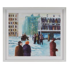 Ron Barnes - Les Buskers New York - Acrylique - Monogramme RB - Bleu neige, orange et vert