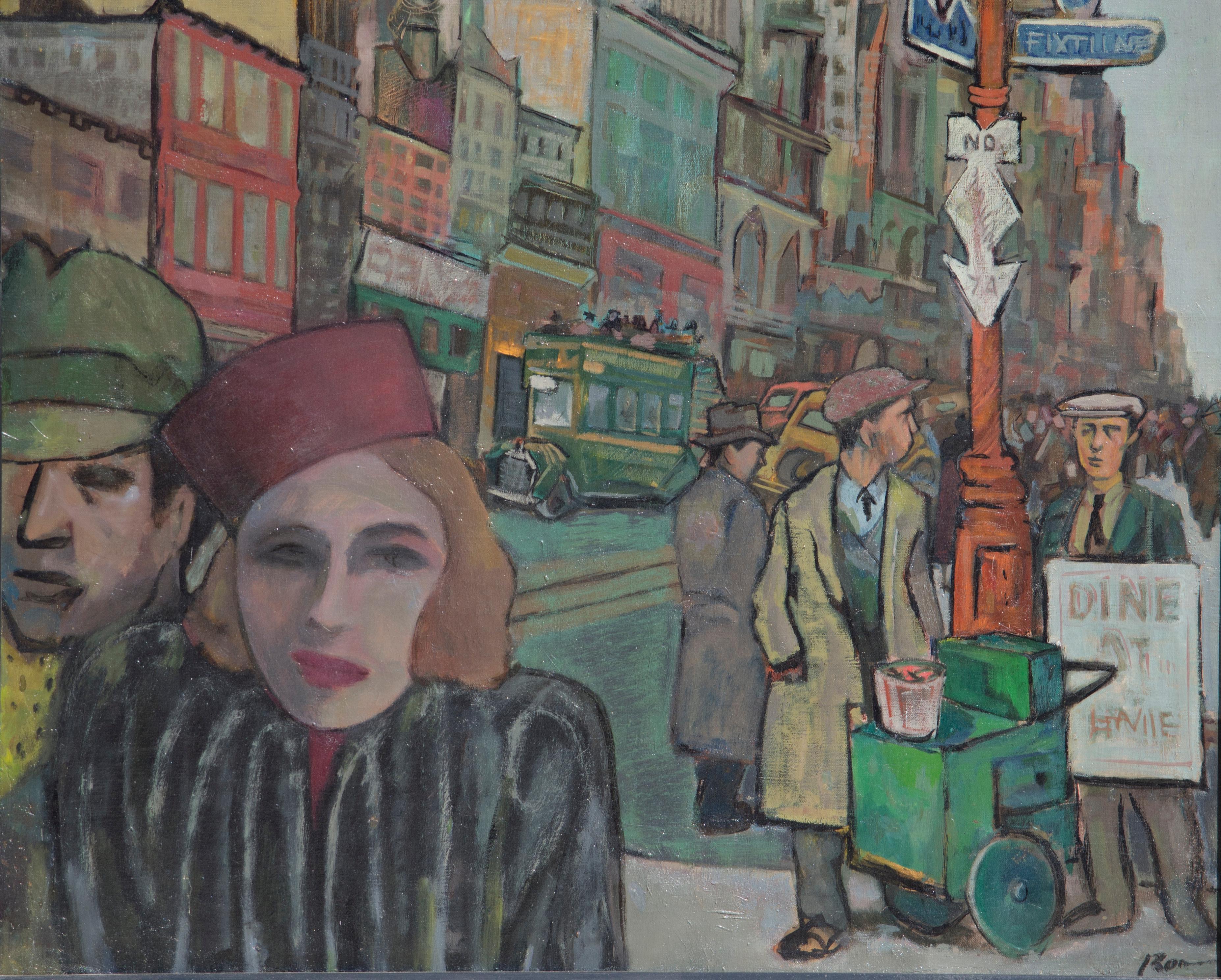Avenue de la ville : Cinquième Avenue - Art déco Painting par Ron Blumberg