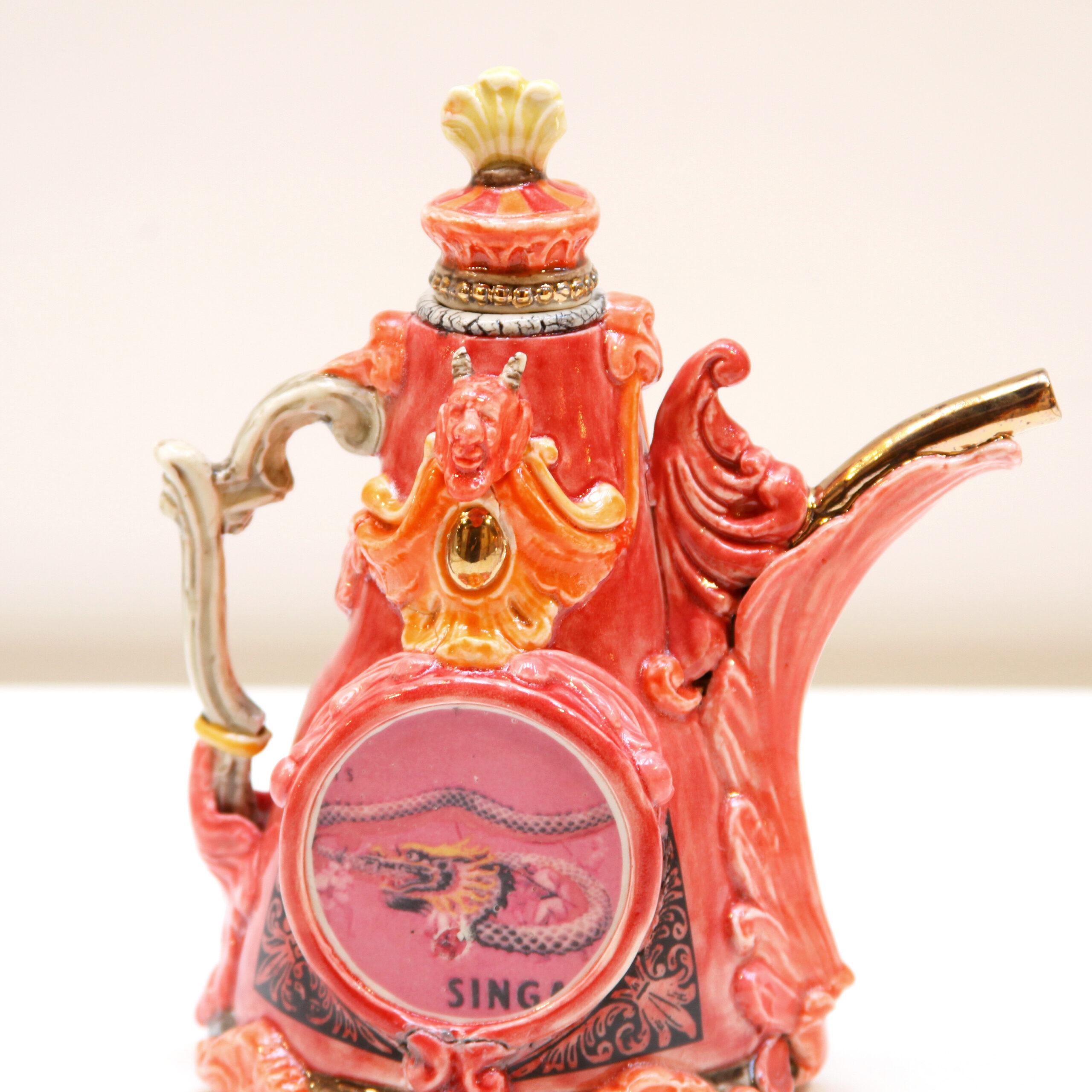 Ceramic Avant-Garde Red Churrigueresque Teapot - Sculpture by Ron Carlson