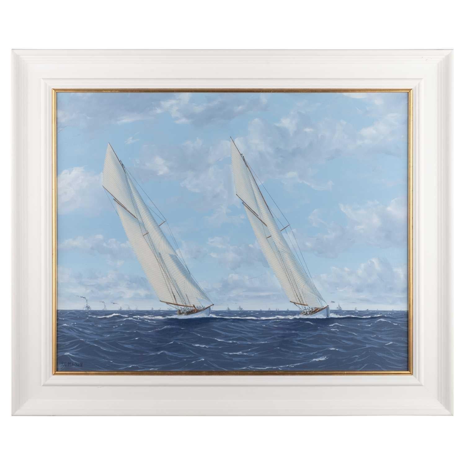 Ron Charles Mitchell of London (b.1960)  Americas Cup 1893 Yacht Racing 
Measuring framed 38 x 48.5cm (15