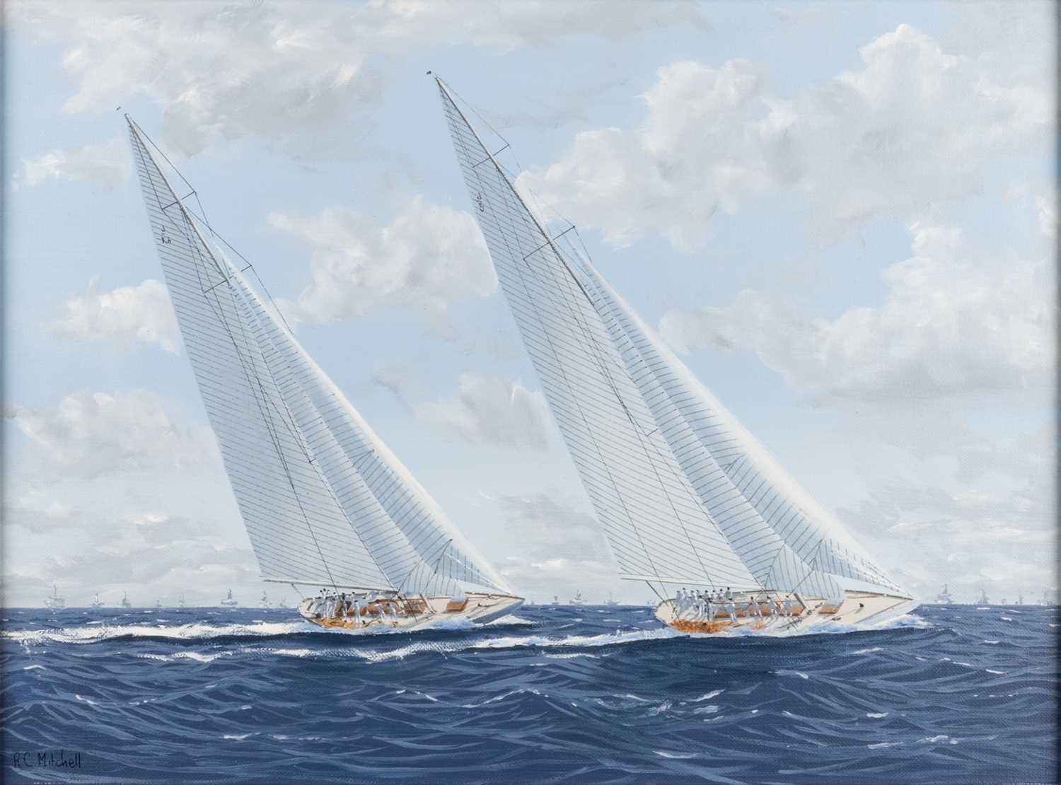 Ron Charles Mitchell of London (b.1960) Americas Cup 1937 Yacht Racing In Good Condition For Sale In Nottingham, GB