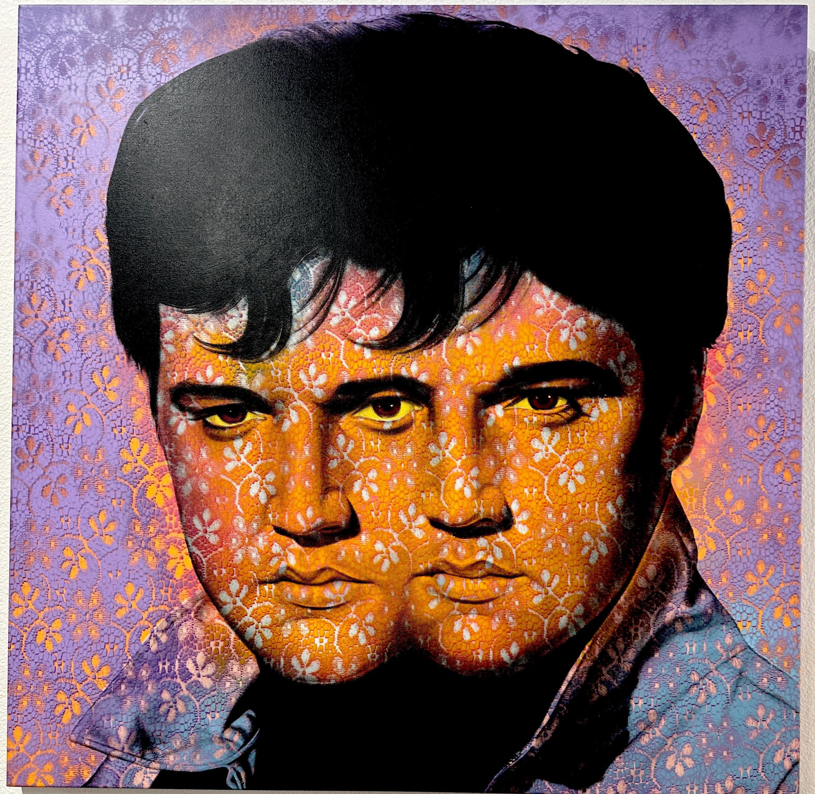 Hand-Crafted Ron English Pop Elvis/Elvis in Purple and Orange For Sale