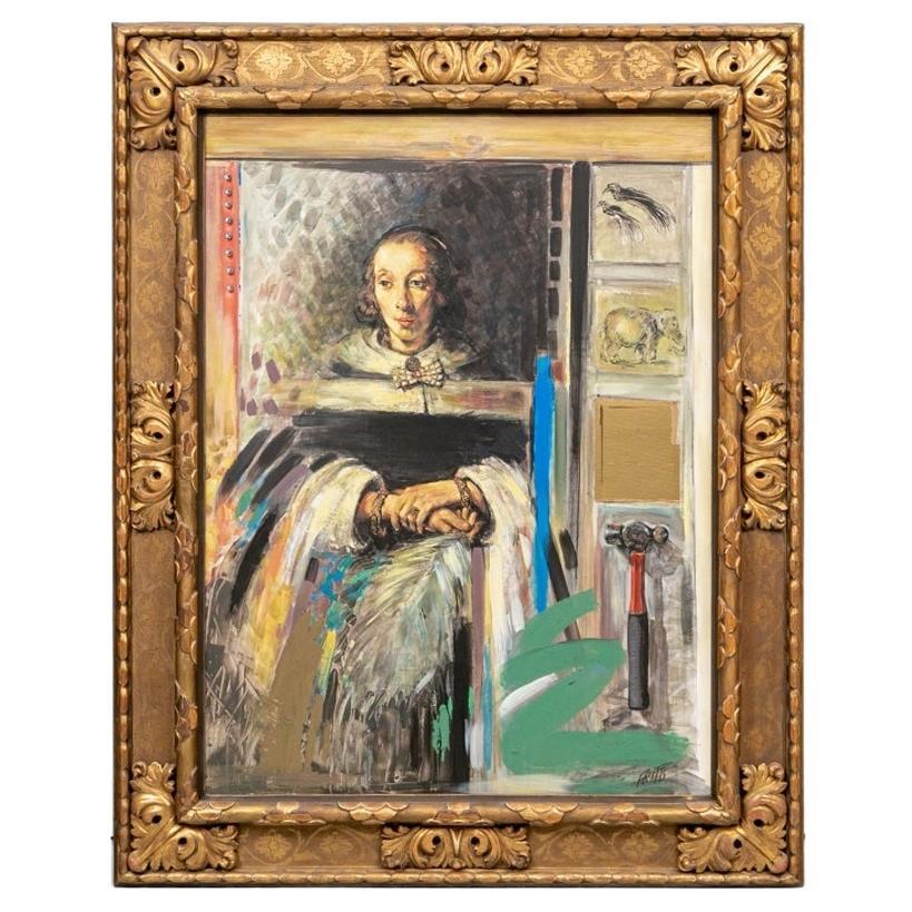 Ron Fritts (Am., NY, 20th C.) Signed Surreal Oil On Canvas, "Lady With Folded Ha For Sale