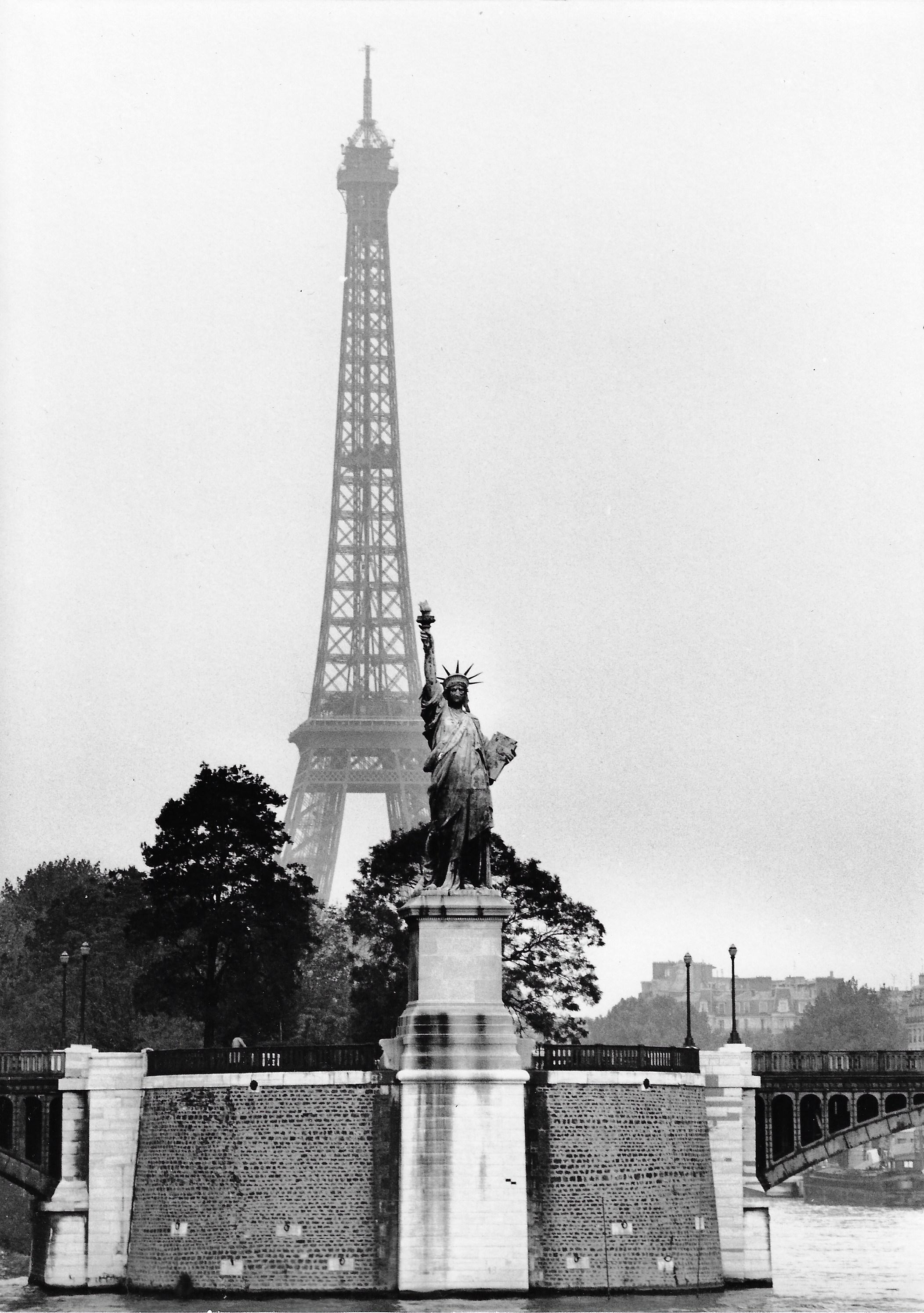 Ron Galella Landscape Photograph - The Eiffel Tower with Statue of Lady Liberty, 1965