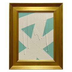 Ron Giusti Mini Abstract Aqua Cream Acrylic Painting