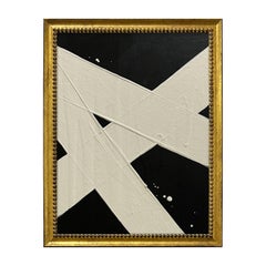 Ron Giusti Mini Abstract Black Cream Acrylic Painting