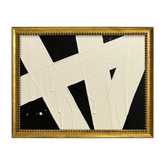 Ron Giusti Mini Abstract Black Cream Acrylic Painting