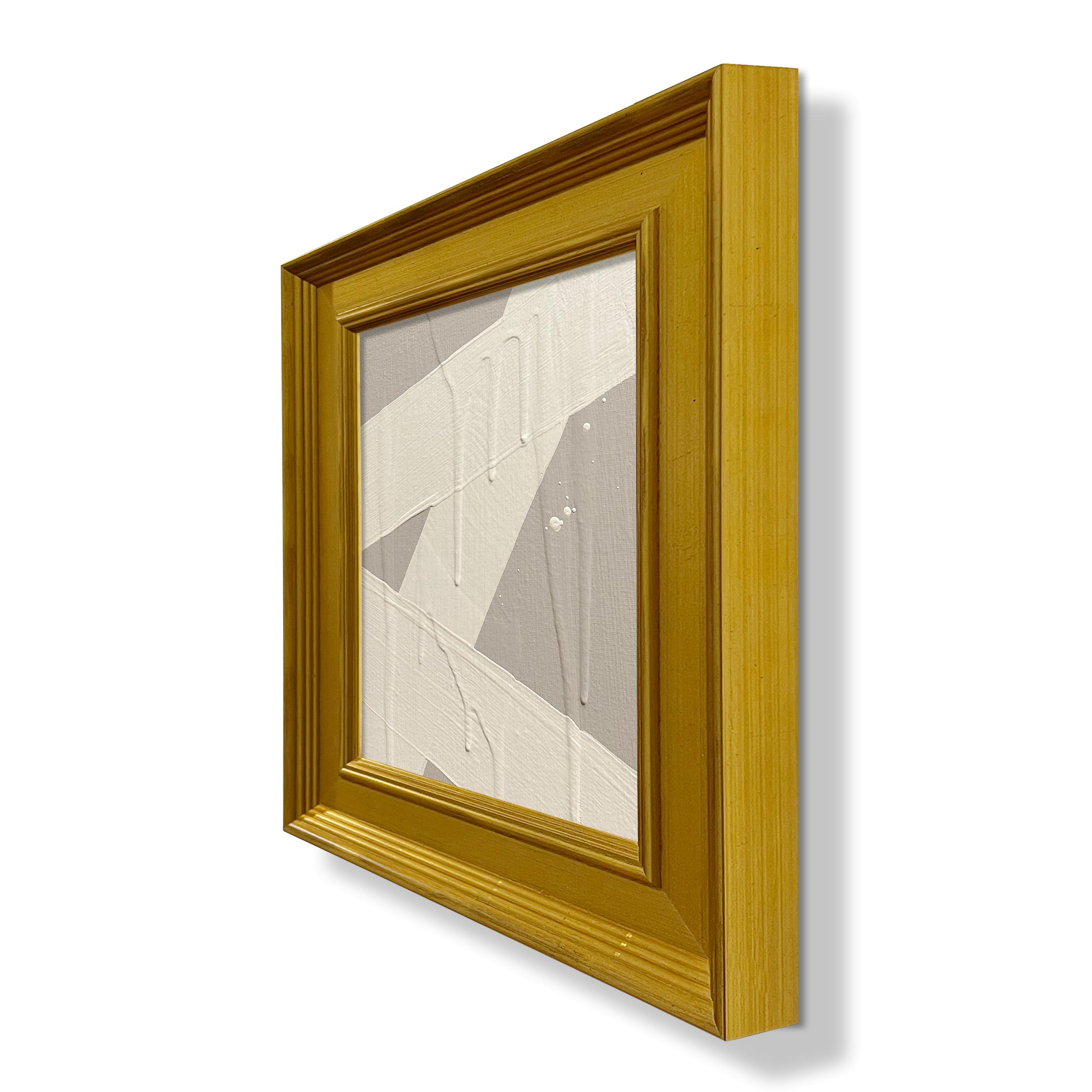 Ron Giusti - Mini peinture abstraite à l'acrylique couleur crème taupe 1