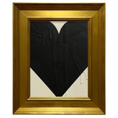 Ron Giusti Mini-Herz-Gemälde aus cremefarbenem und schwarzem Acryl