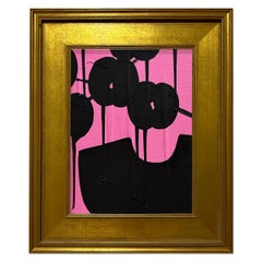 Ron Giusti Mini Sake Cup And Orchids Magenta Black Acrylic Painting