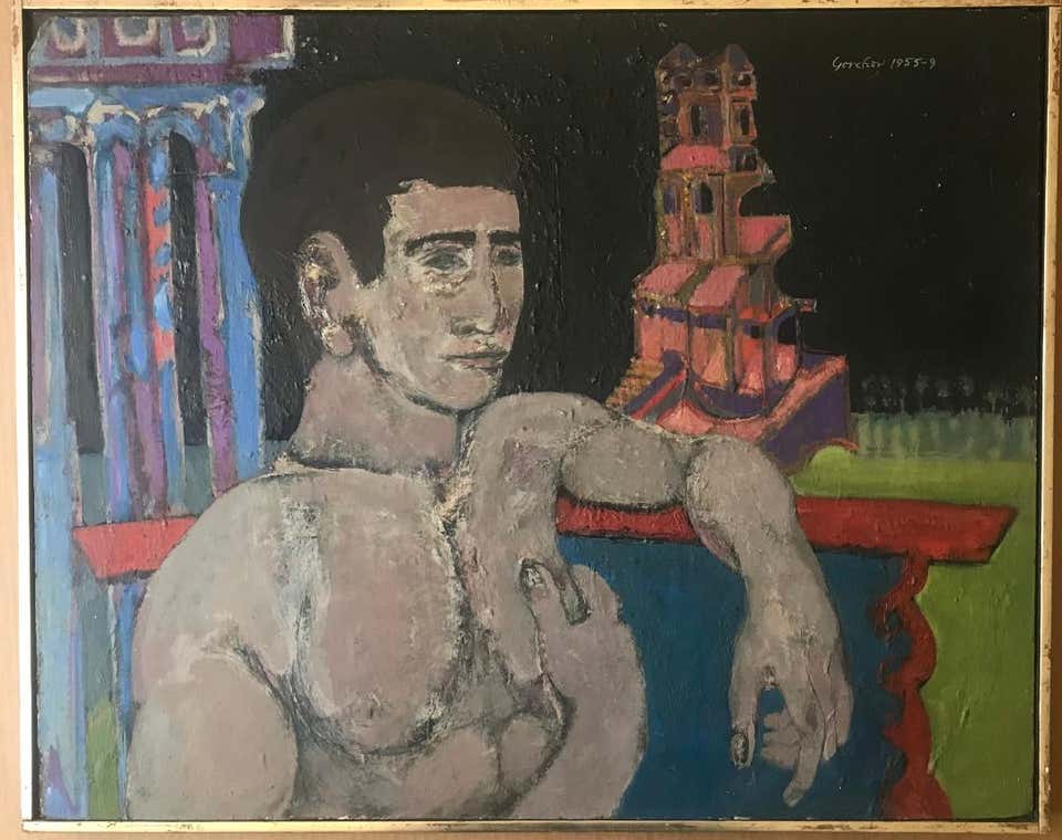 Ron Gorchov Mid Century Modern Self Portrait Signed painting abstract figuration