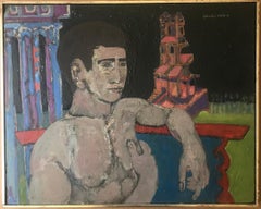 Ron Gorchov Mid Century Modern Self-Portrait Firmato pittura astratta figurazione