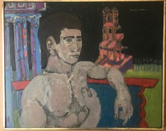 Ron Gorchov Autorretrato moderno de mediados de siglo Cuadro firmado figuración abstracta