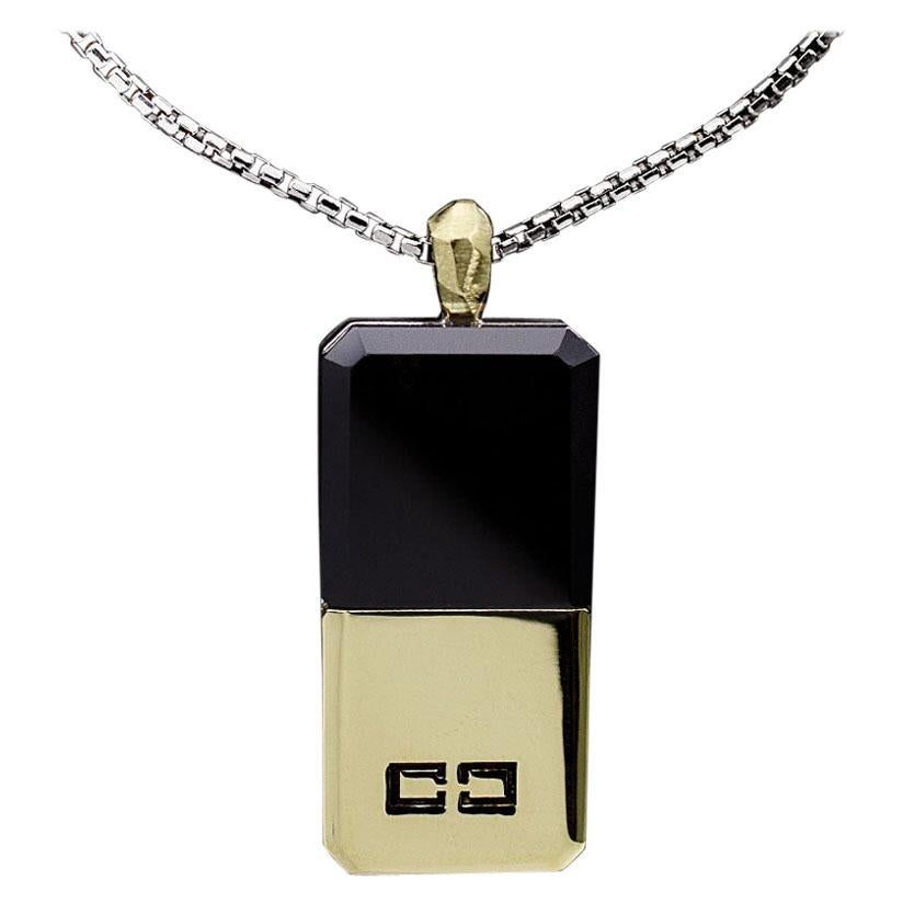 Ron Hami Silver and Gold Onyx Dog Tag Necklace