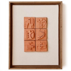 Pannello brutalista di 6 piastrelle di terracotta grezza - Ron Hitchins
