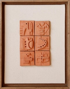 Brutalist Panel of 6 Raw Terracotta Tiles - Ron Hitchins