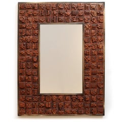 Large Brutalist Mirror with 144 Terracotta Tiles and Metal Frames - Ron Hitchins