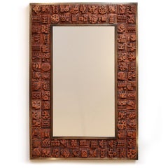 Large Brutalist Mirror with 92 Terracotta Tiles and Metal Frames - Ron Hitchins