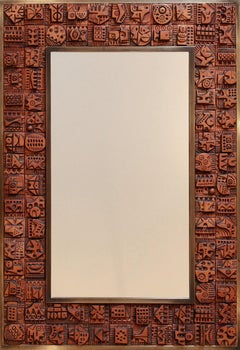Large Brutalist Mirror with 92 Terracotta Tiles and Metal Frames - Ron Hitchins