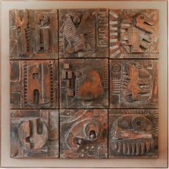 Large Panel of 9 Original Modernist Relief Sculptures by Ron Hitchins