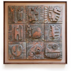 Large Panel of 9 Original Modernist Relief Sculptures by Ron Hitchins