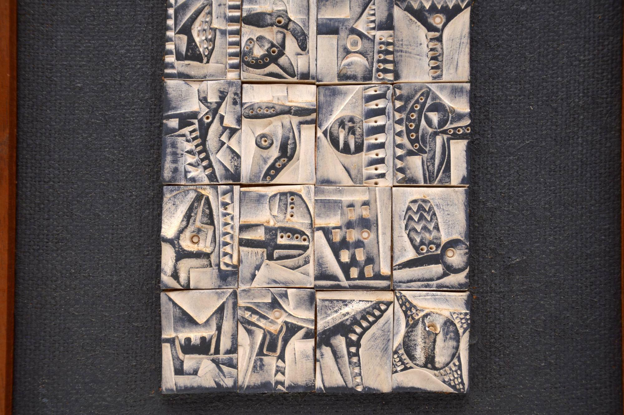 English Ron Hitchins Original Art Work circa 1960s, Framed Ceramic Tile Relief
