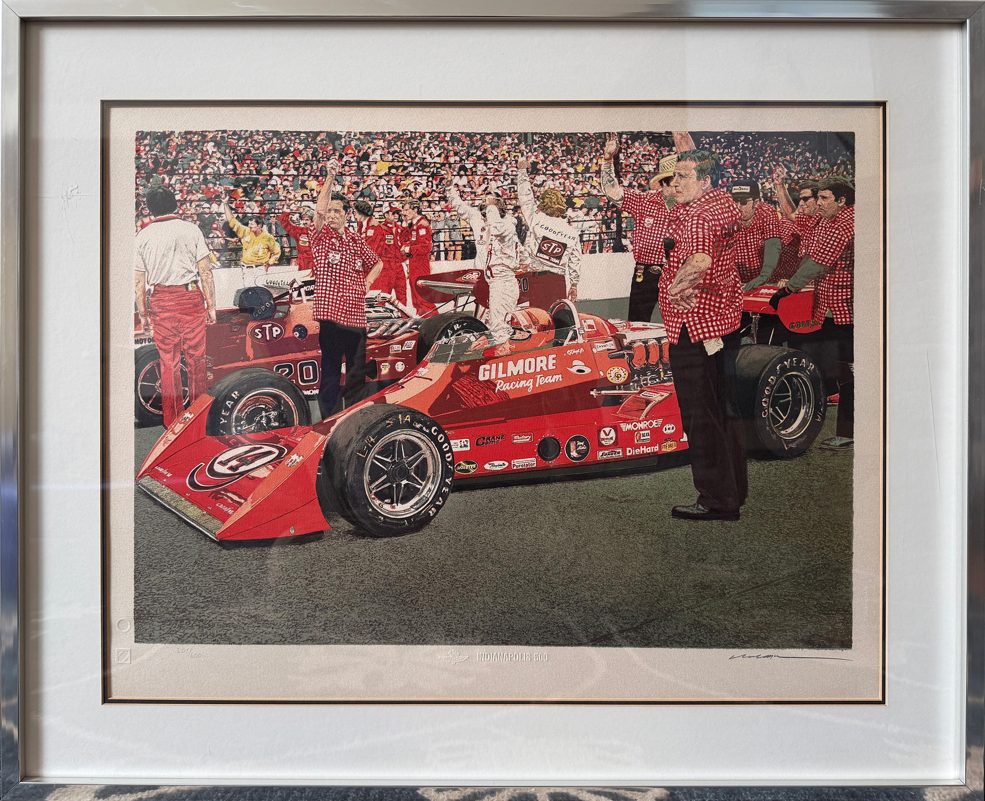 Ron Kleemann, American (1937 - 2014) - Indianapolis 500, Year:  1977, Medium:  Screenprint, signed and numbered in pencil, Edition:  201/600, Image Size:  18.5 x 24.25 inches, Size:  24.25 x 30 in. (61.6 x 76.2 cm), Frame Size:  26.25 x 32.25