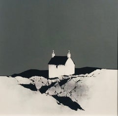 Hebridean Cottage In Mono - Original Landscape Painting by Ron Lawson