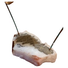 Ron Lee Clown Sculpture in Bronze Onyx Base Tightrope & Umbrella