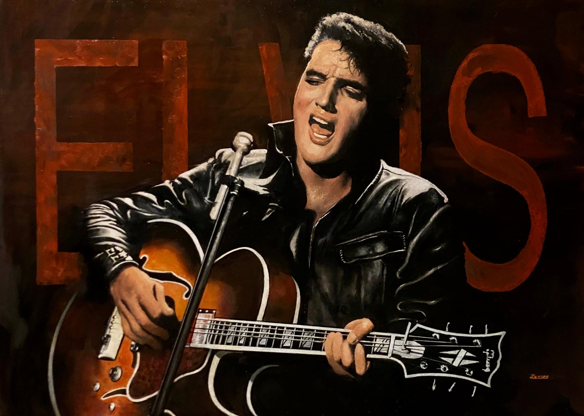 Elvis Presley 1968 Comeback Performance - Painting by Ron Lesser