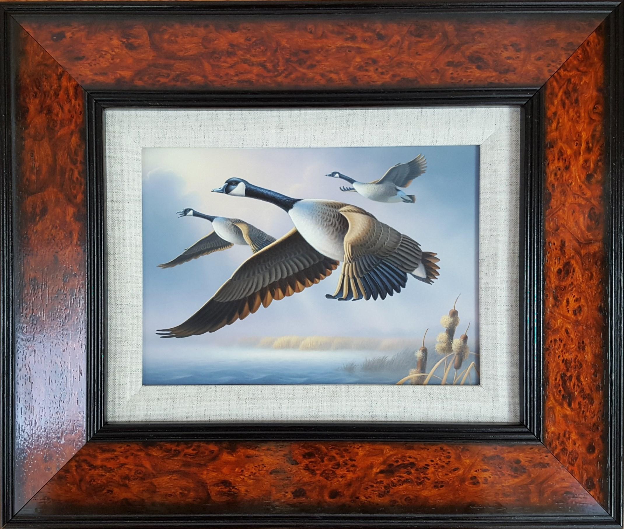 Geese /// Contemporary Duck Bird Wildlife Ornithology Painting Animal Art - Gris Animal Painting par Ron Louque