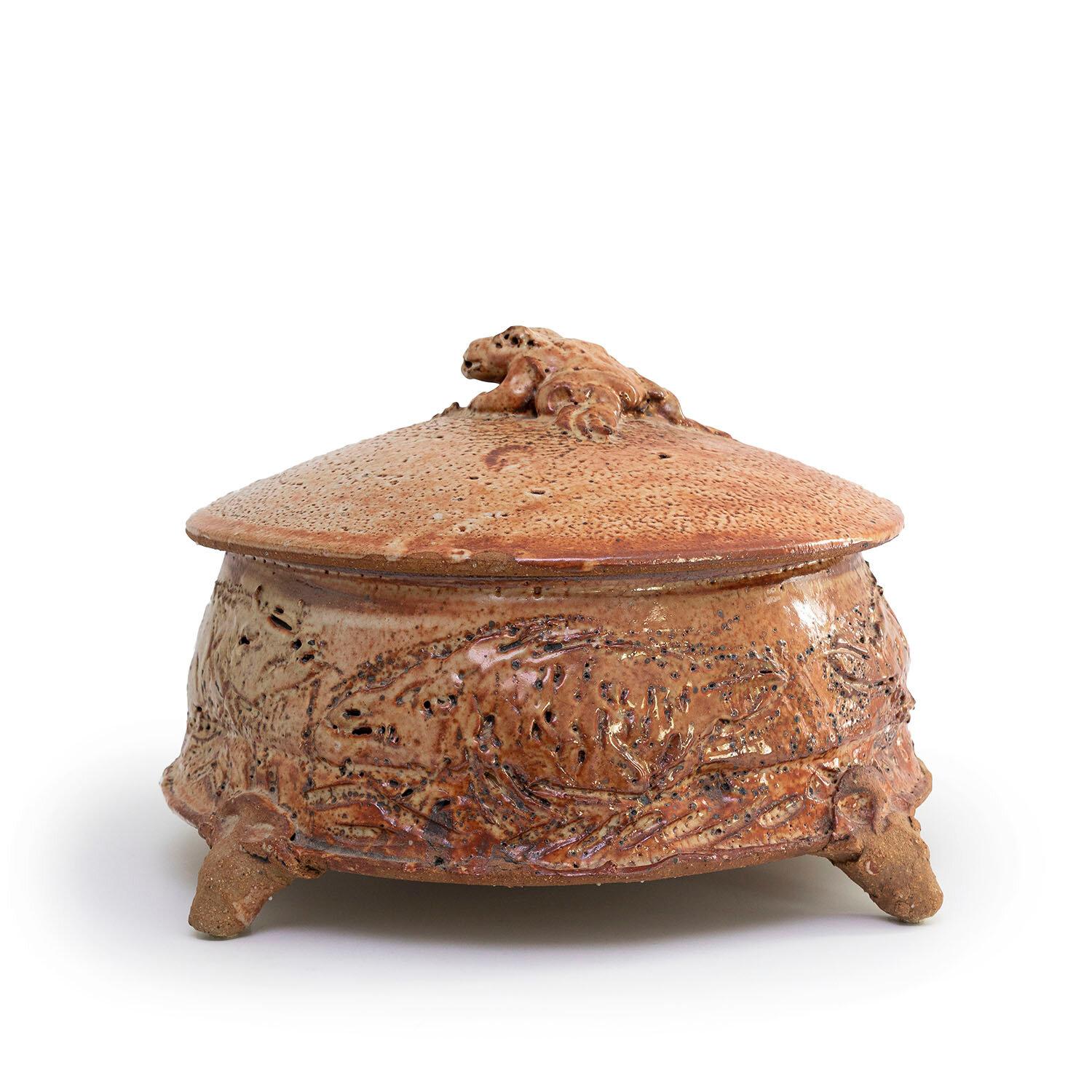 LARGE COVERED JAR WITH FROG AND FISH (INV# NP3026) by Ron Meyers 1