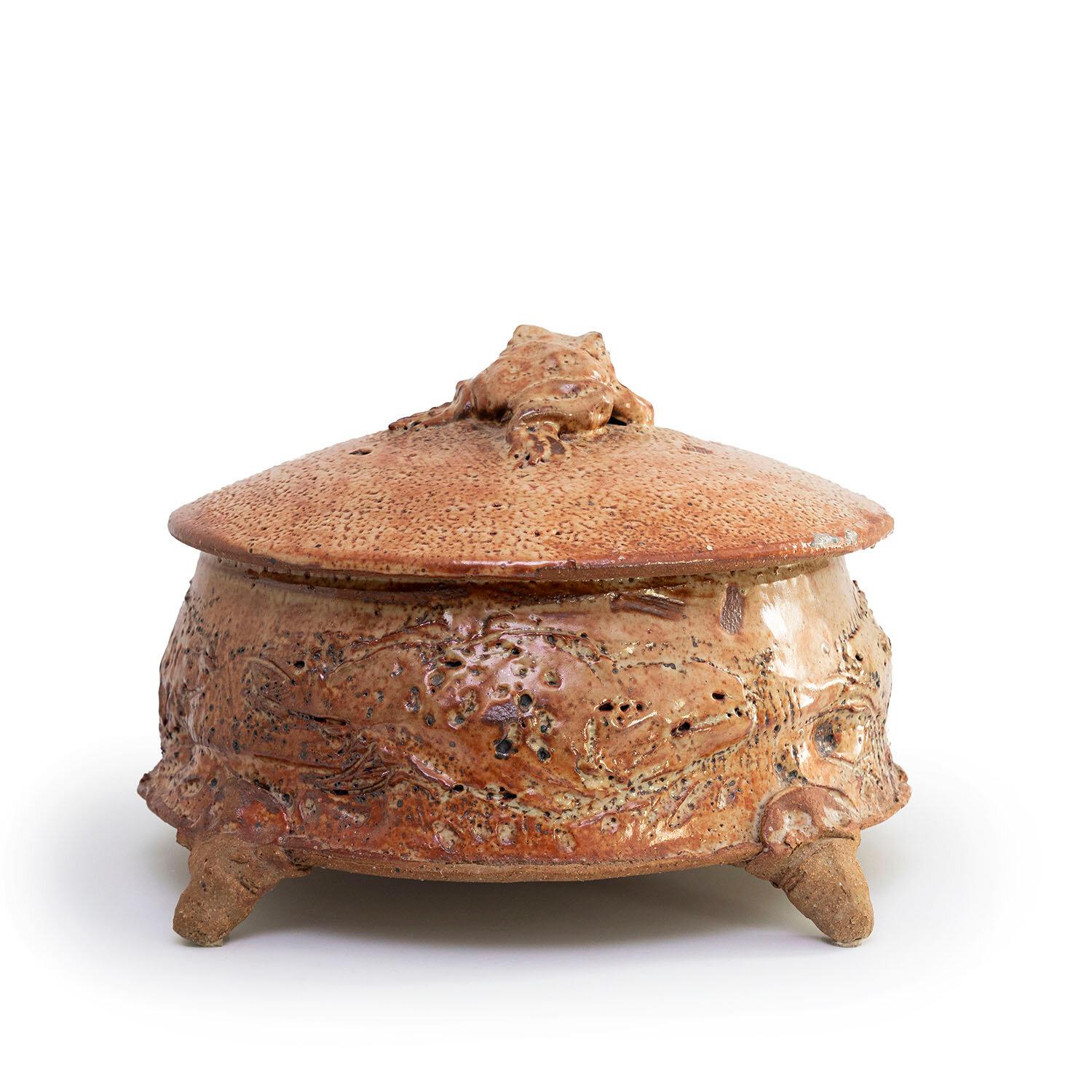 LARGE COVERED JAR WITH FROG AND FISH (INV# NP3026) by Ron Meyers 2