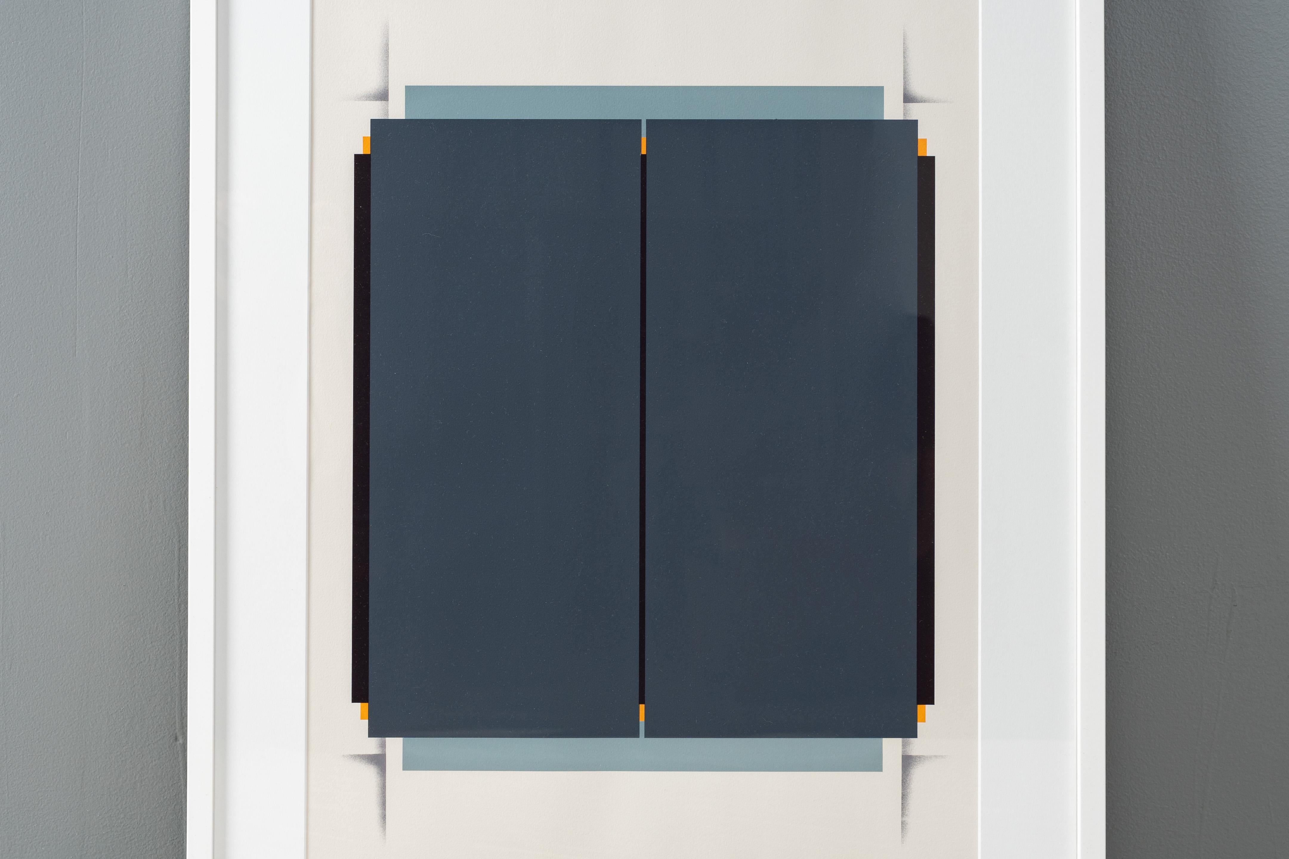 USA, ca. 1970s. A bold lithograph by Massachusetts artist Ron Michaud. Titled “Le Pèlerin” or “The Pilgrim” - it was commissioned by the Worcester Art Museum in 1977 for donors of the institution. Features a strong geometric composition in black and